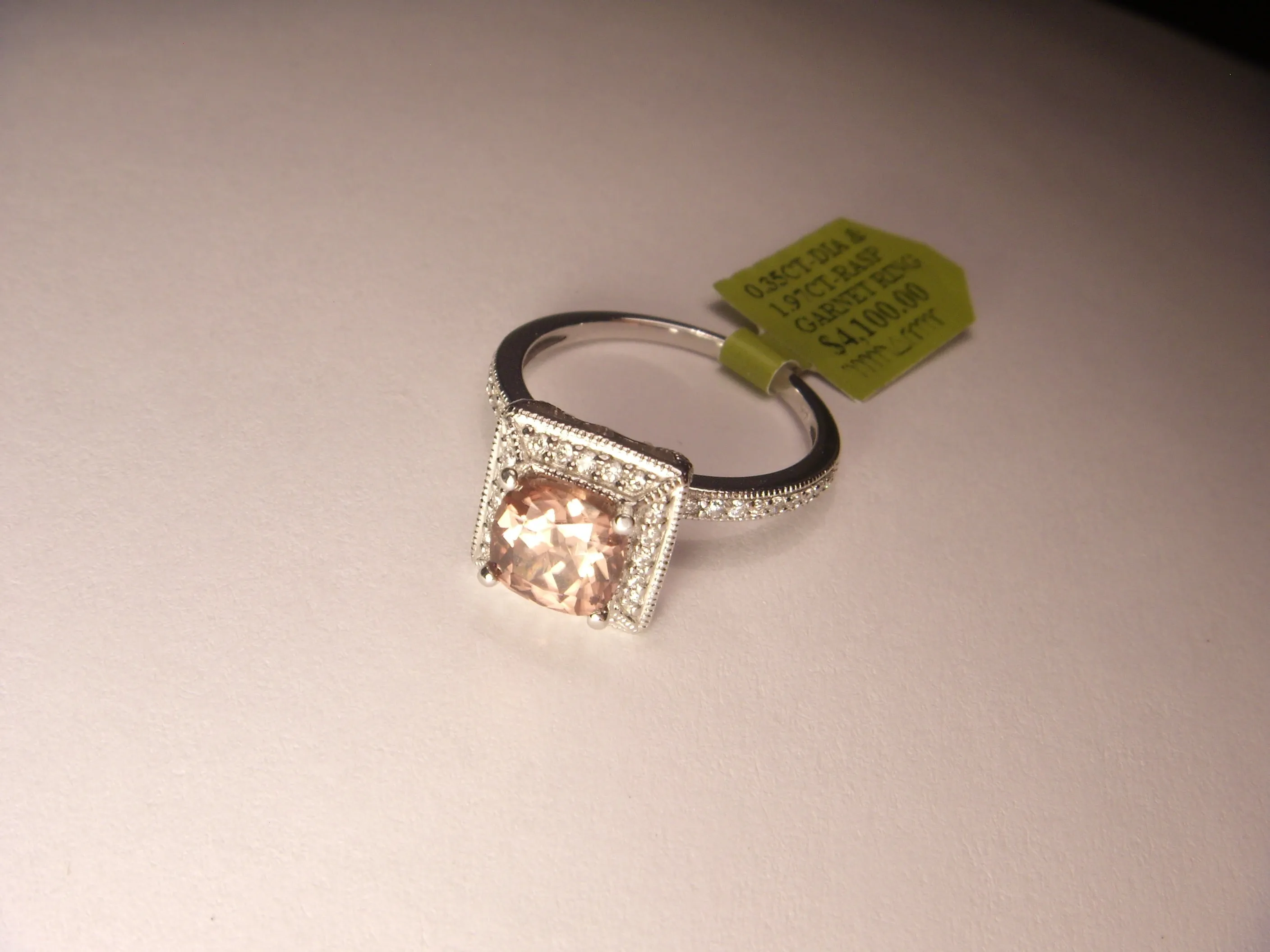 Fabulous 14K White Gold Diamond Raspberry Garnet Filigree Cocktail Ring
