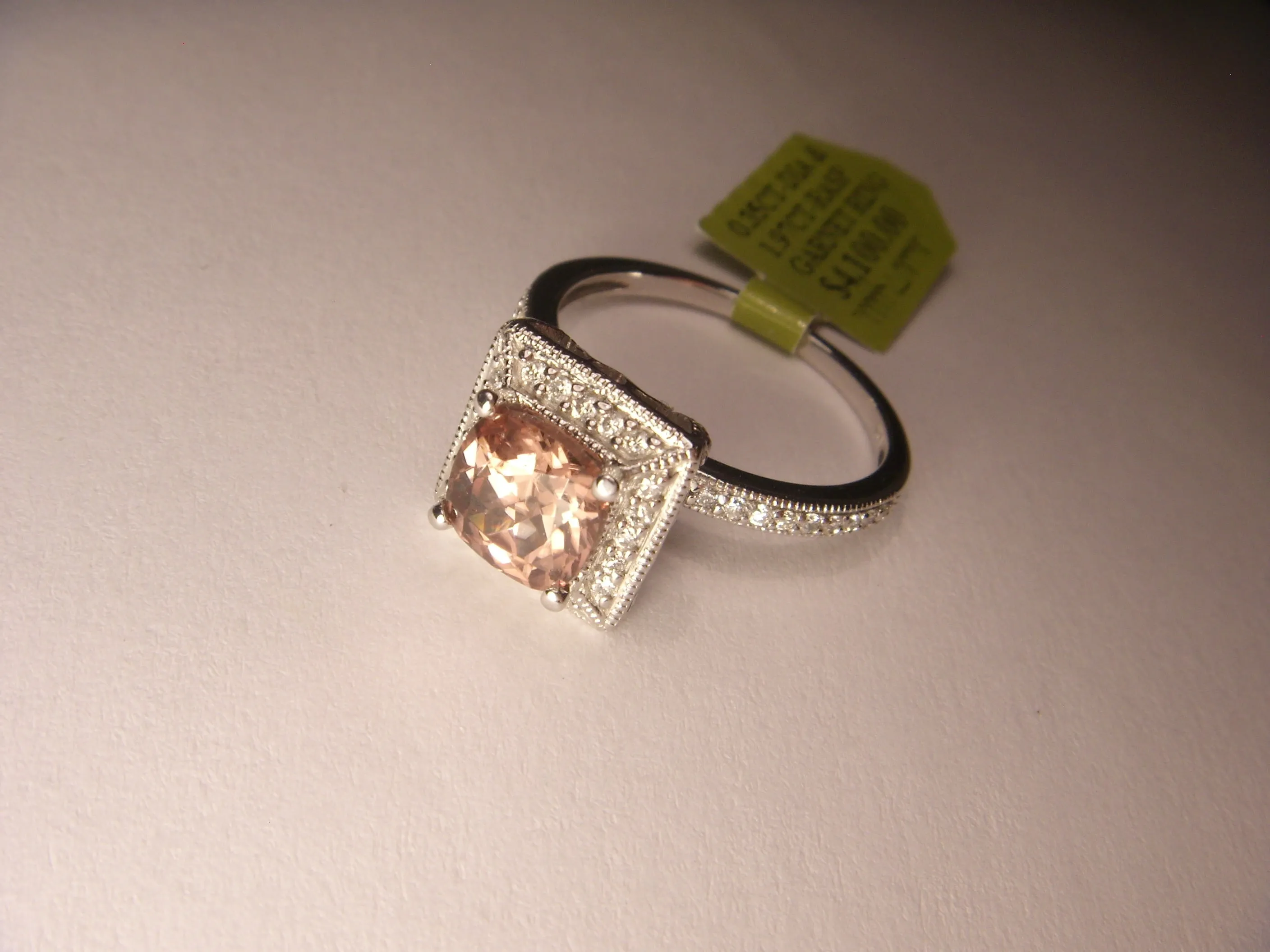 Fabulous 14K White Gold Diamond Raspberry Garnet Filigree Cocktail Ring