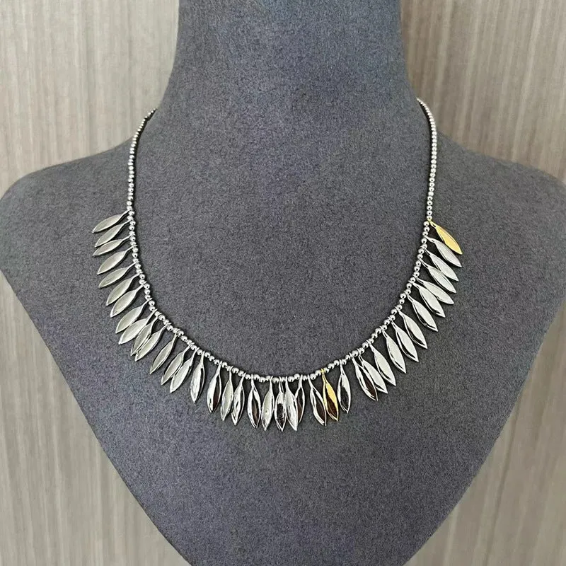 Flora Collection Leafy Tassel Silver Necklace