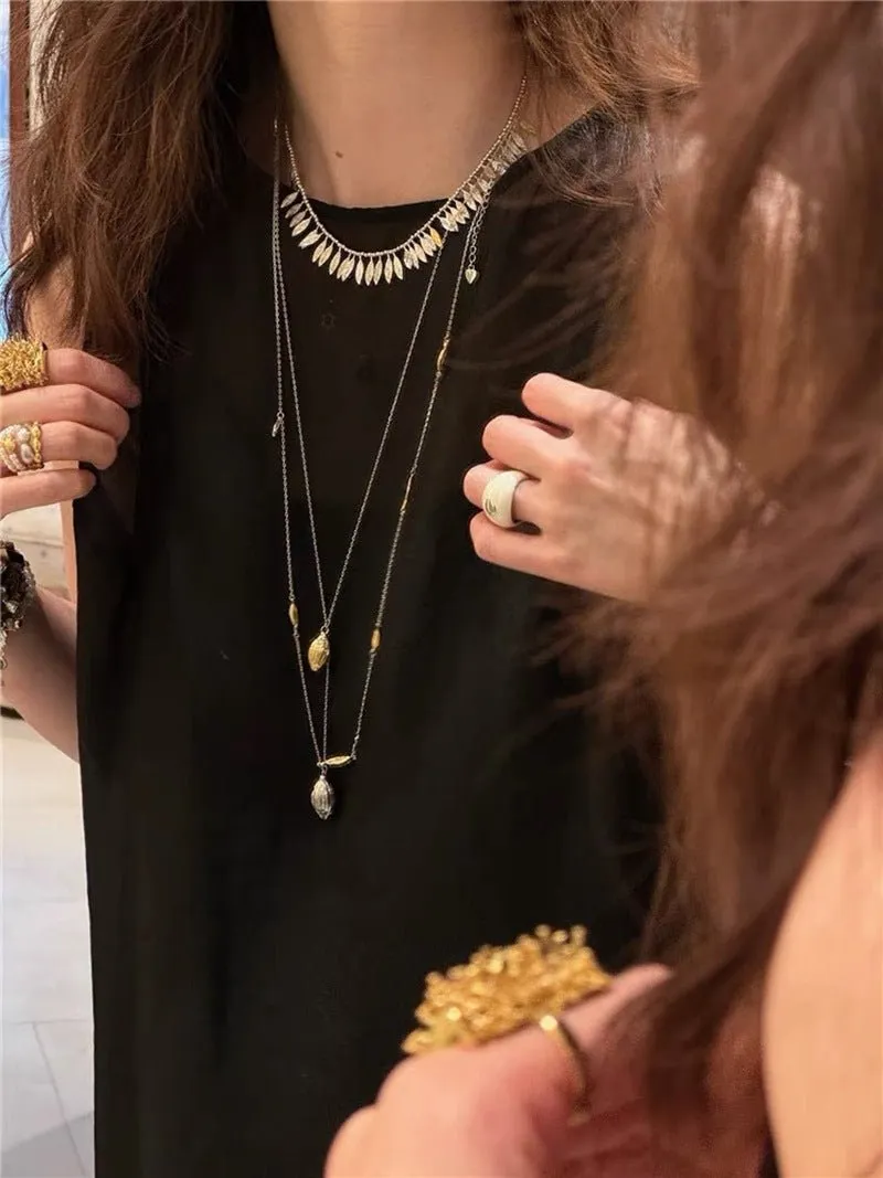 Flora Collection Leafy Tassel Silver Necklace