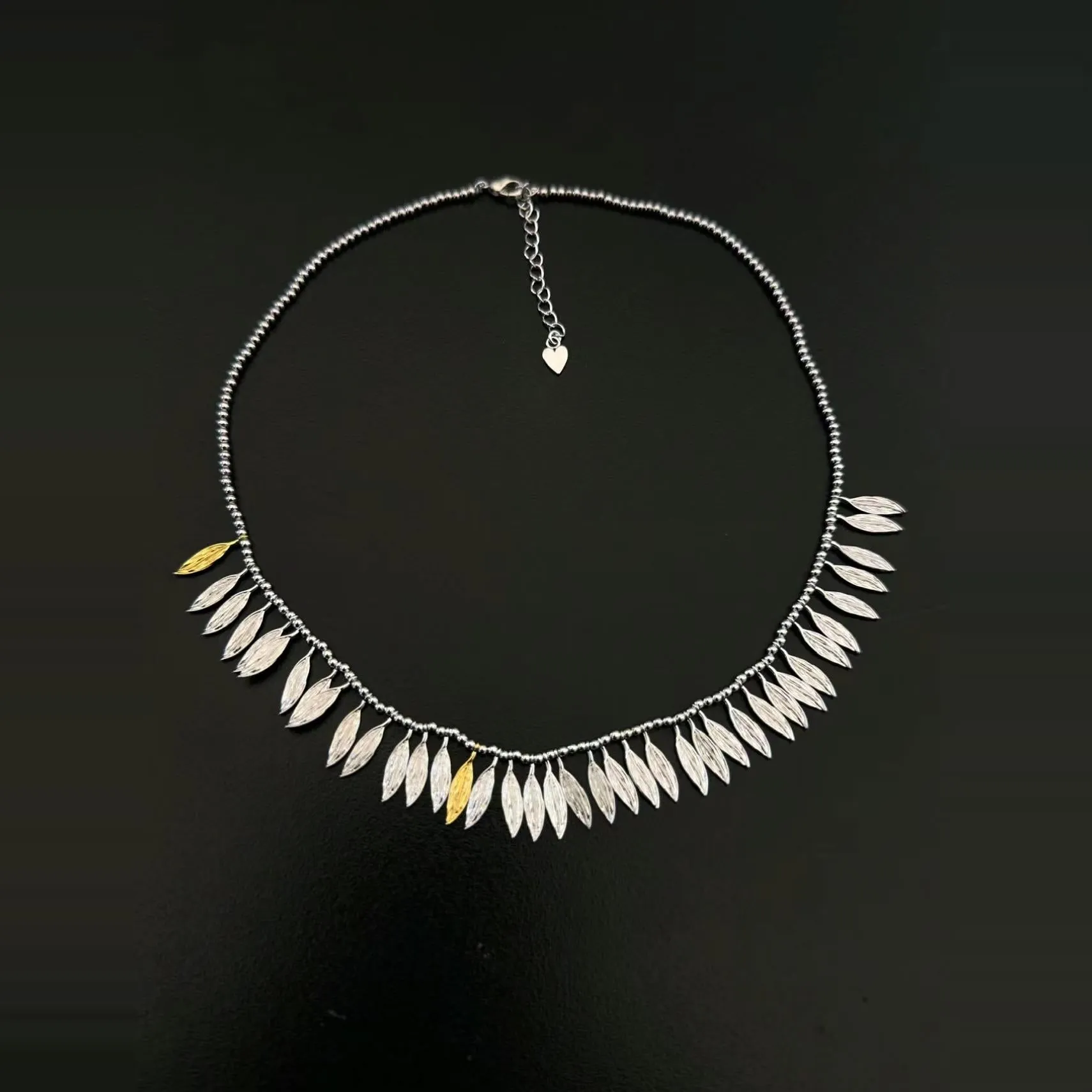 Flora Collection Leafy Tassel Silver Necklace