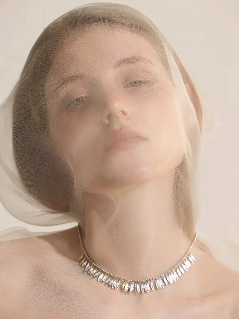 Flora Collection Leafy Tassel Silver Necklace