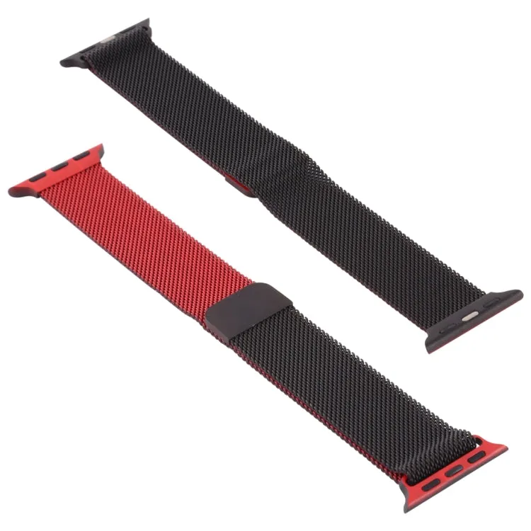 For Apple Watch Series 9&8&7 41mm / SE 3&SE 2&6&SE&5&4 40mm / 3&2&1 38mm Milanese Gradient Stainless Steel Watch Band(Red Black)