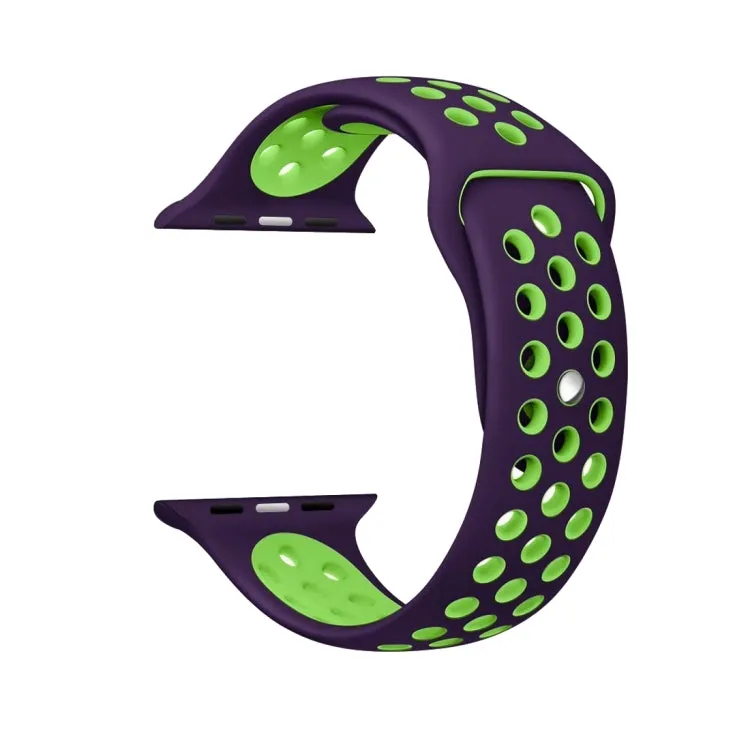 For Apple Watch Ultra 49mm&Watch Ultra 2 49mm / Series 10 46mm / 9&8&7 45mm / SE 3&SE 2&6&SE&5&4 44mm / 3&2&1 42mm Fashionable Classical Silicone Sport Watch Band(Purple Green)