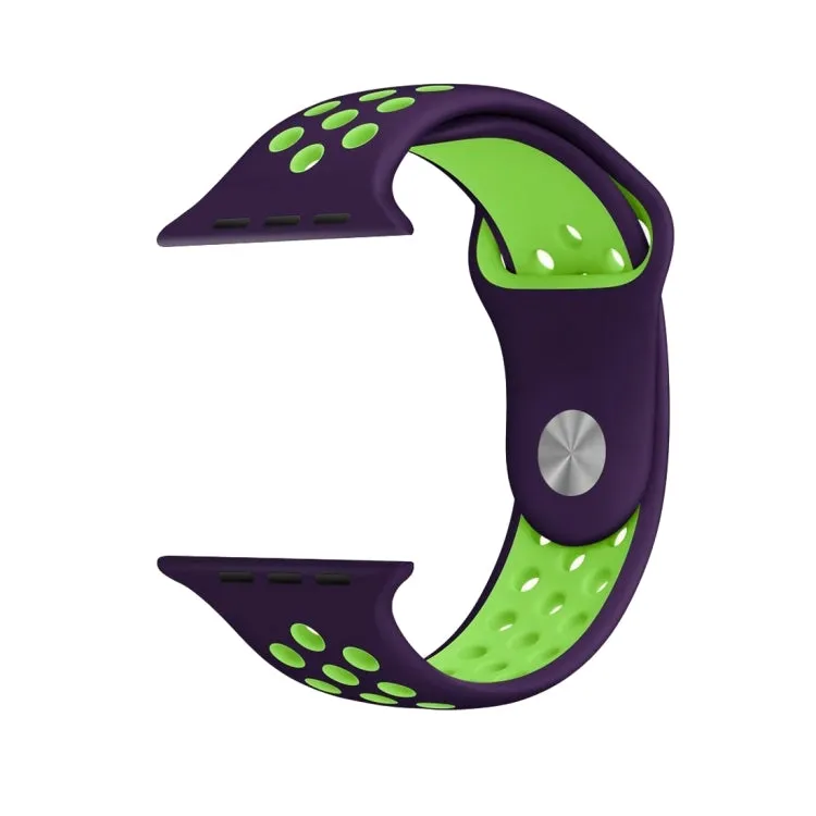For Apple Watch Ultra 49mm&Watch Ultra 2 49mm / Series 10 46mm / 9&8&7 45mm / SE 3&SE 2&6&SE&5&4 44mm / 3&2&1 42mm Fashionable Classical Silicone Sport Watch Band(Purple Green)