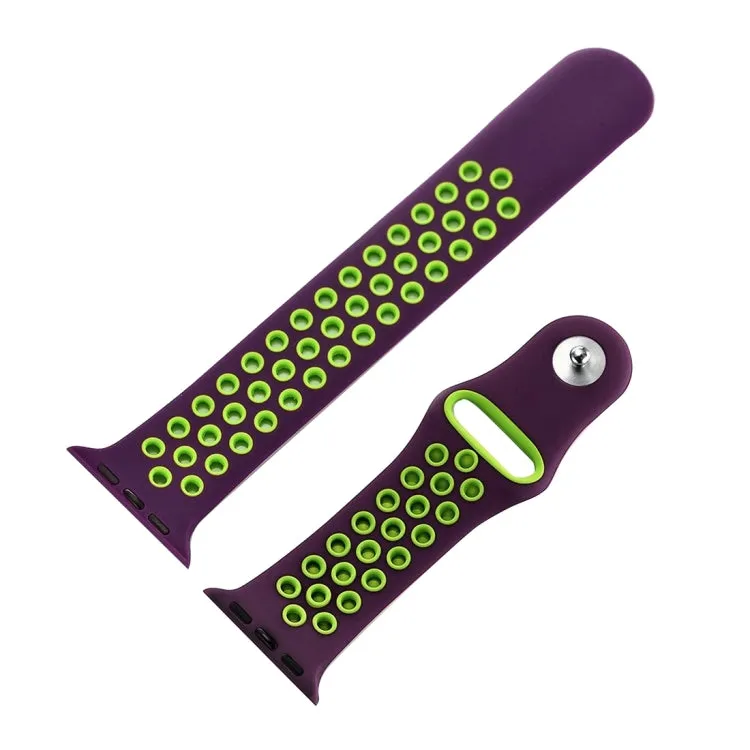 For Apple Watch Ultra 49mm&Watch Ultra 2 49mm / Series 10 46mm / 9&8&7 45mm / SE 3&SE 2&6&SE&5&4 44mm / 3&2&1 42mm Fashionable Classical Silicone Sport Watch Band(Purple Green)