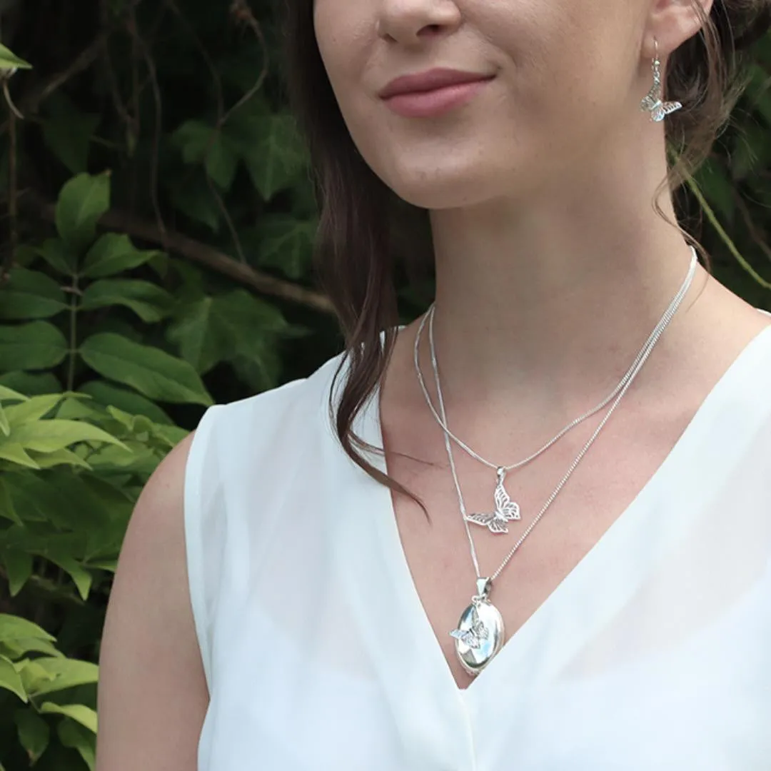 Four Photo Oval Butterfly Locket | White Gold