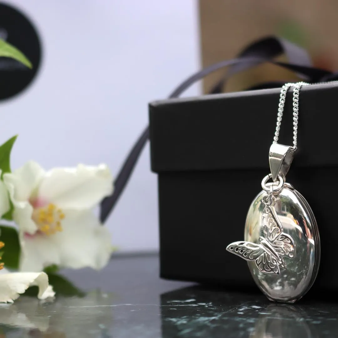 Four Photo Oval Butterfly Locket | White Gold