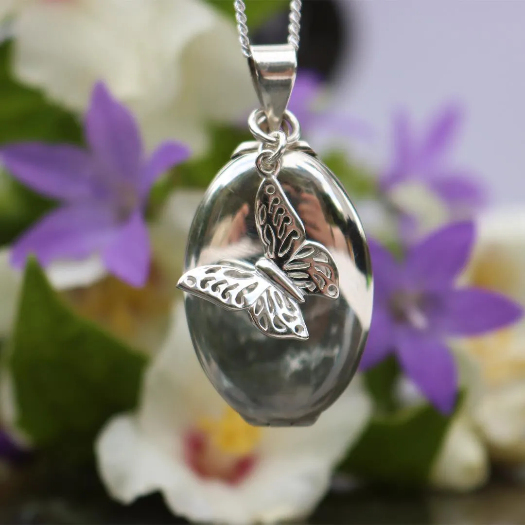 Four Photo Oval Butterfly Locket | White Gold