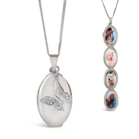 Four Photo Oval Butterfly Locket | White Gold