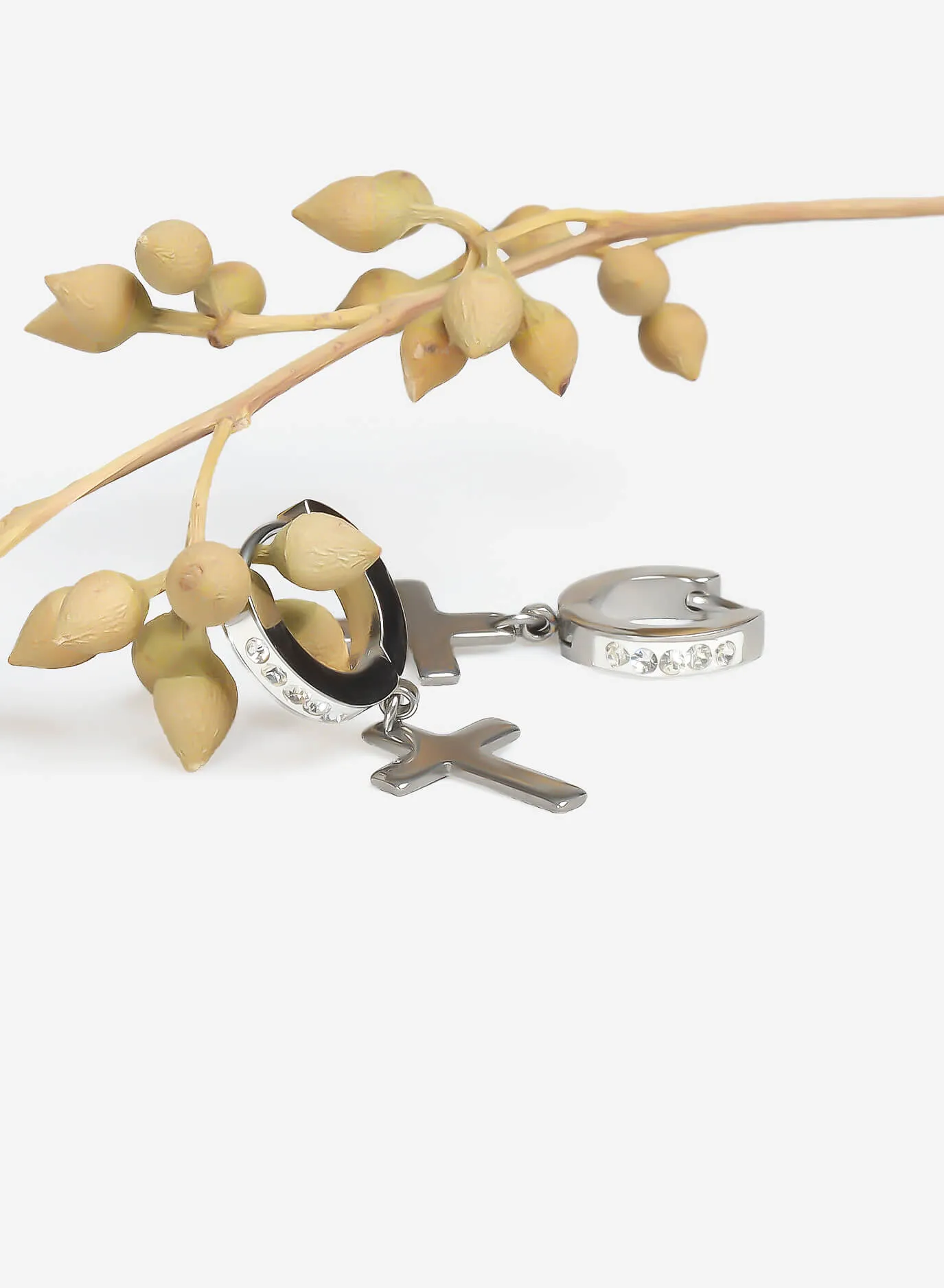GD Classic Cross White Icy Hoop Earring