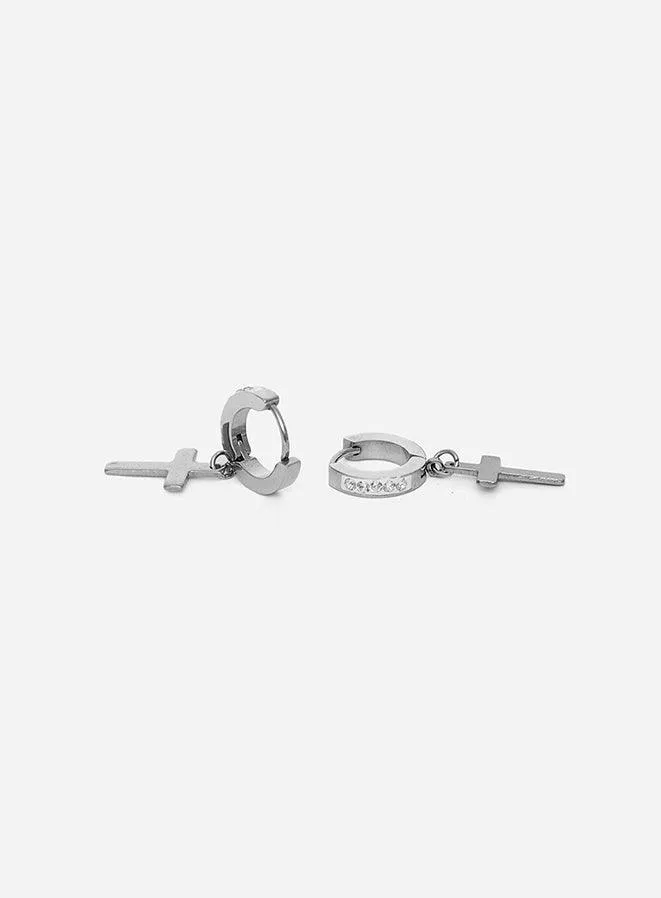 GD Classic Cross White Icy Hoop Earring