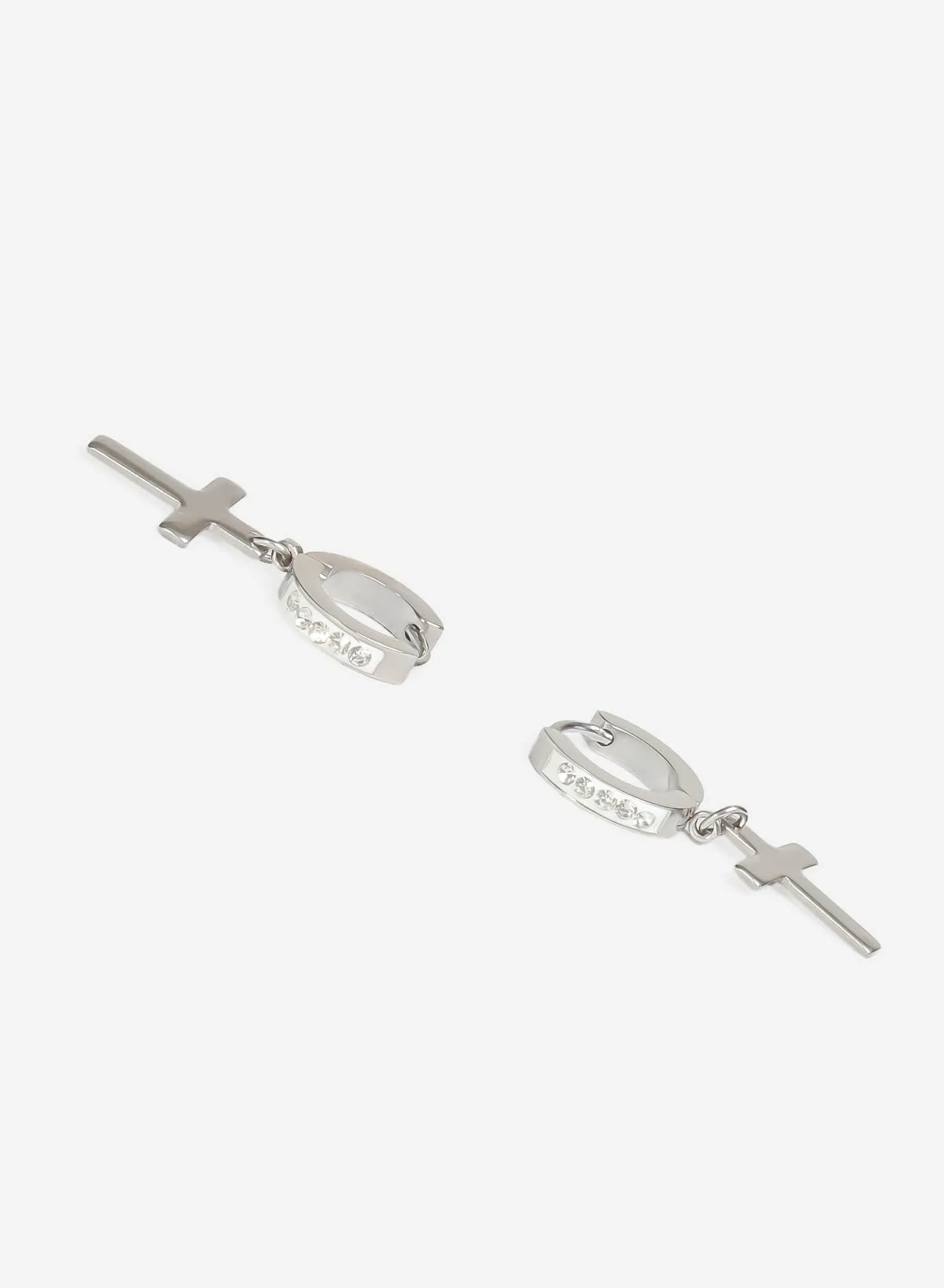 GD Classic Cross White Icy Hoop Earring