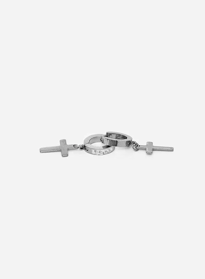 GD Classic Cross White Icy Hoop Earring