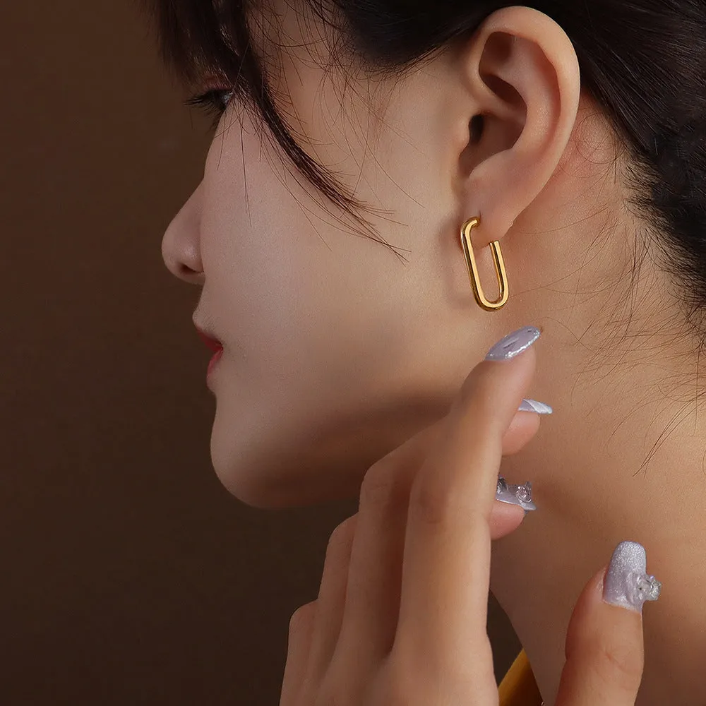 Geometric Gold Plated French Style Earrings with Titanium Finish