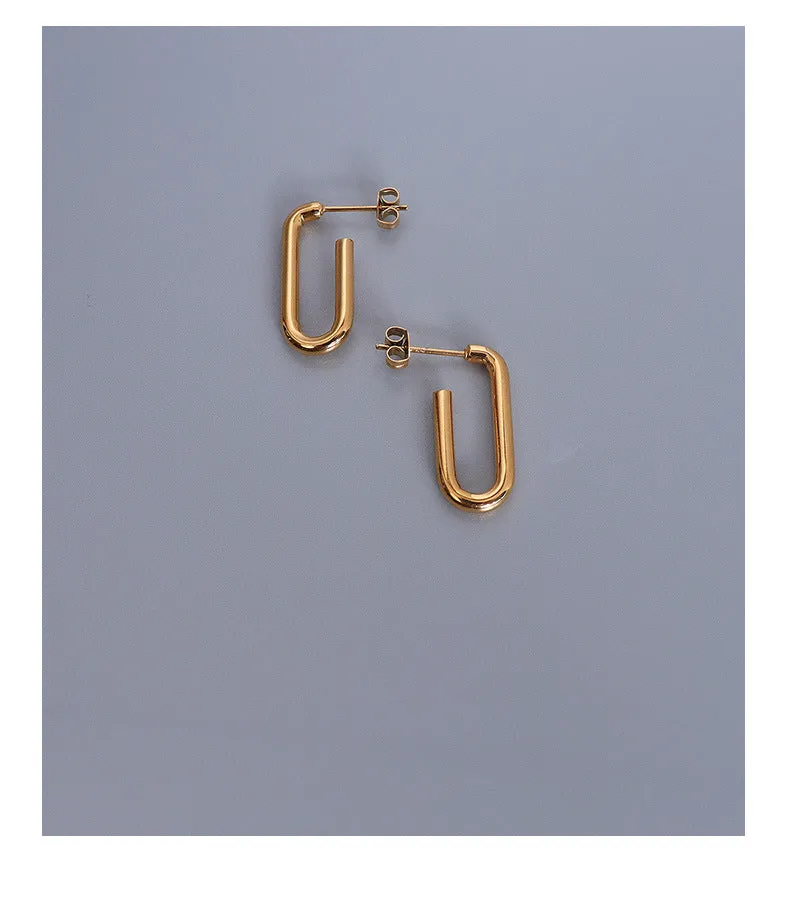 Geometric Gold Plated French Style Earrings with Titanium Finish