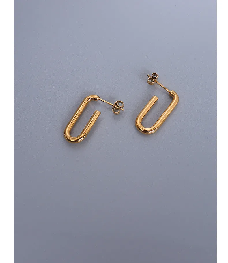 Geometric Gold Plated French Style Earrings with Titanium Finish