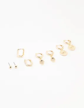 Gold Evil Eye & Hamsa Hand Earrings 4-Pack