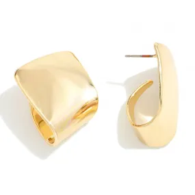 Gold Metal Curled Cuff Post Drop Earrings
