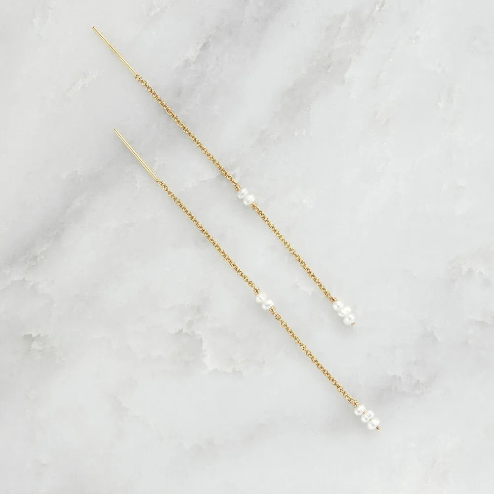 Gold Mini Pearl Ear Threaders