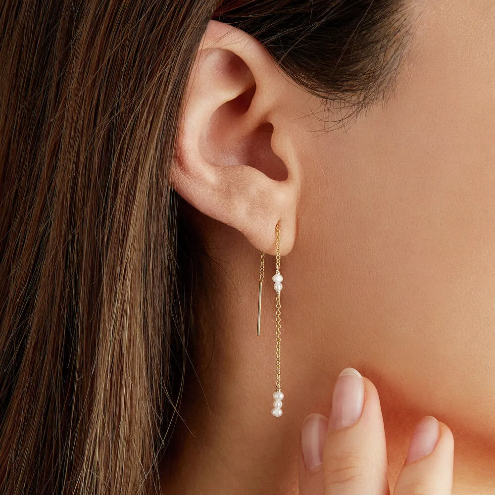 Gold Mini Pearl Ear Threaders