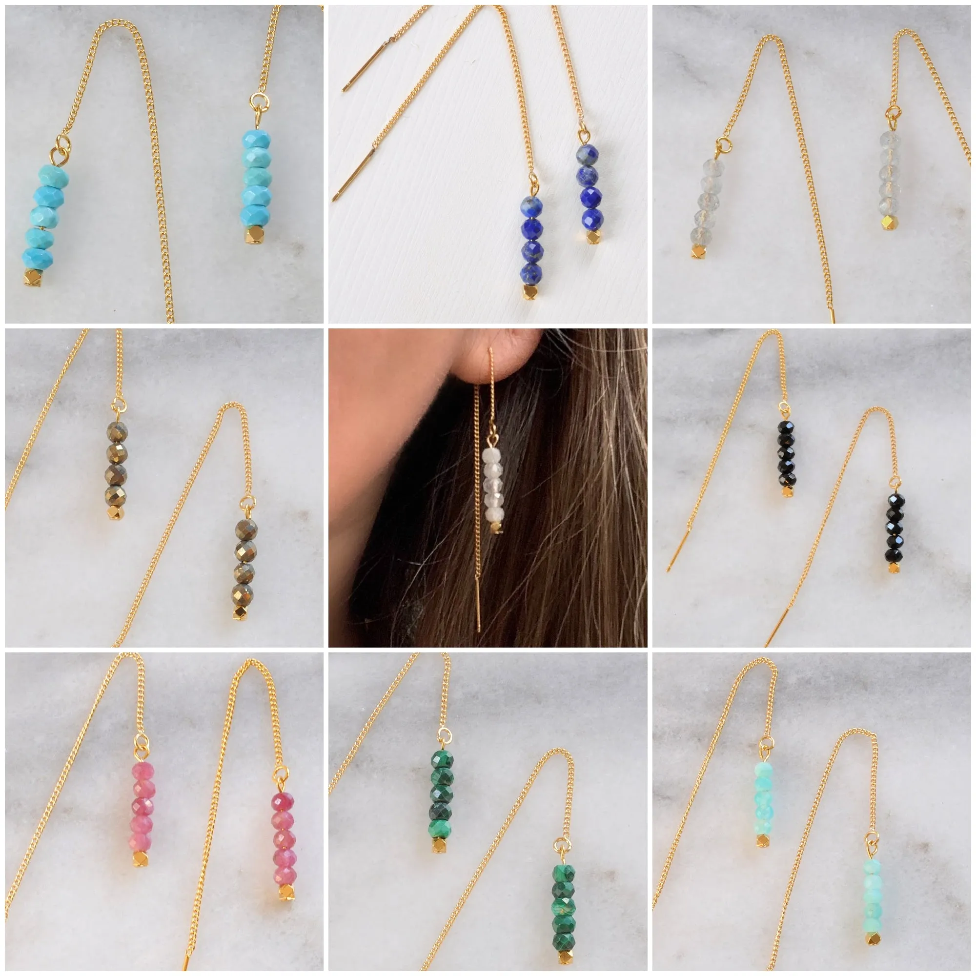 Gold Threader Gemstone Earrings