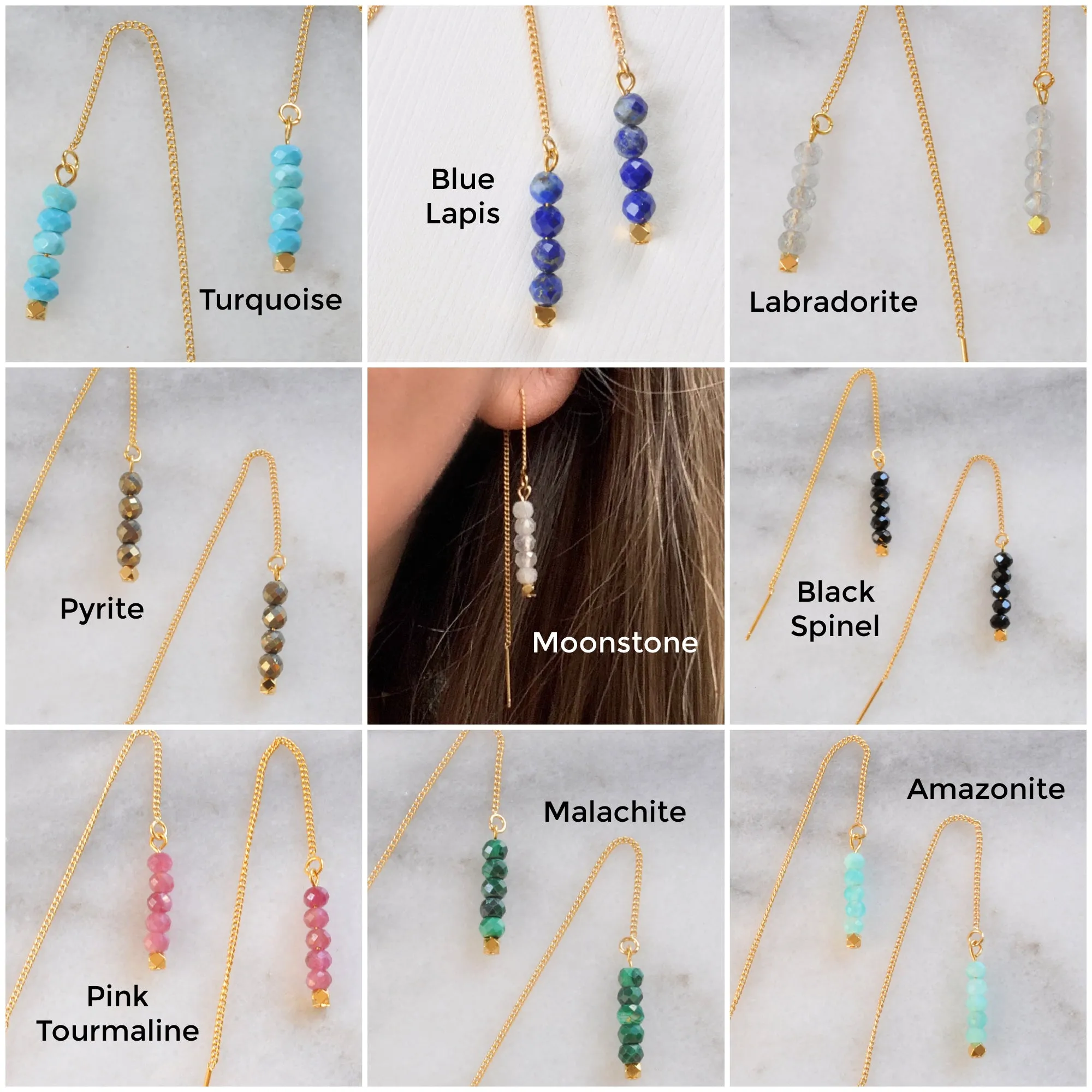 Gold Threader Gemstone Earrings