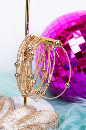 Goldtone Multi-Strand Spring Coil Beaded Bracelet Set