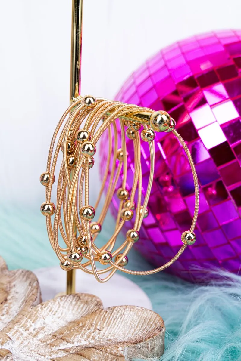 Goldtone Multi-Strand Spring Coil Beaded Bracelet Set
