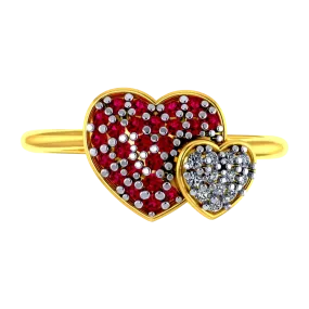 Heart Shaped 22k Gold Ring With American Diamond And Ruby Detailing