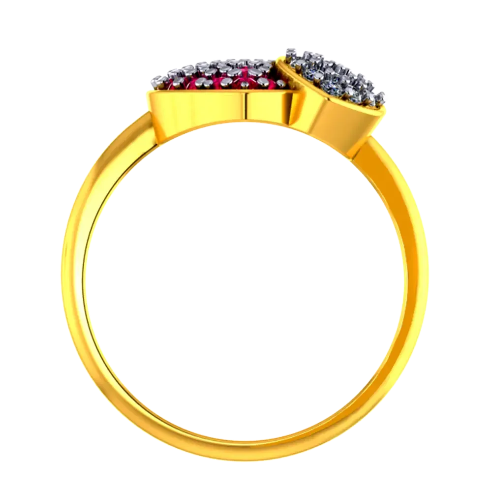 Heart Shaped 22k Gold Ring With American Diamond And Ruby Detailing