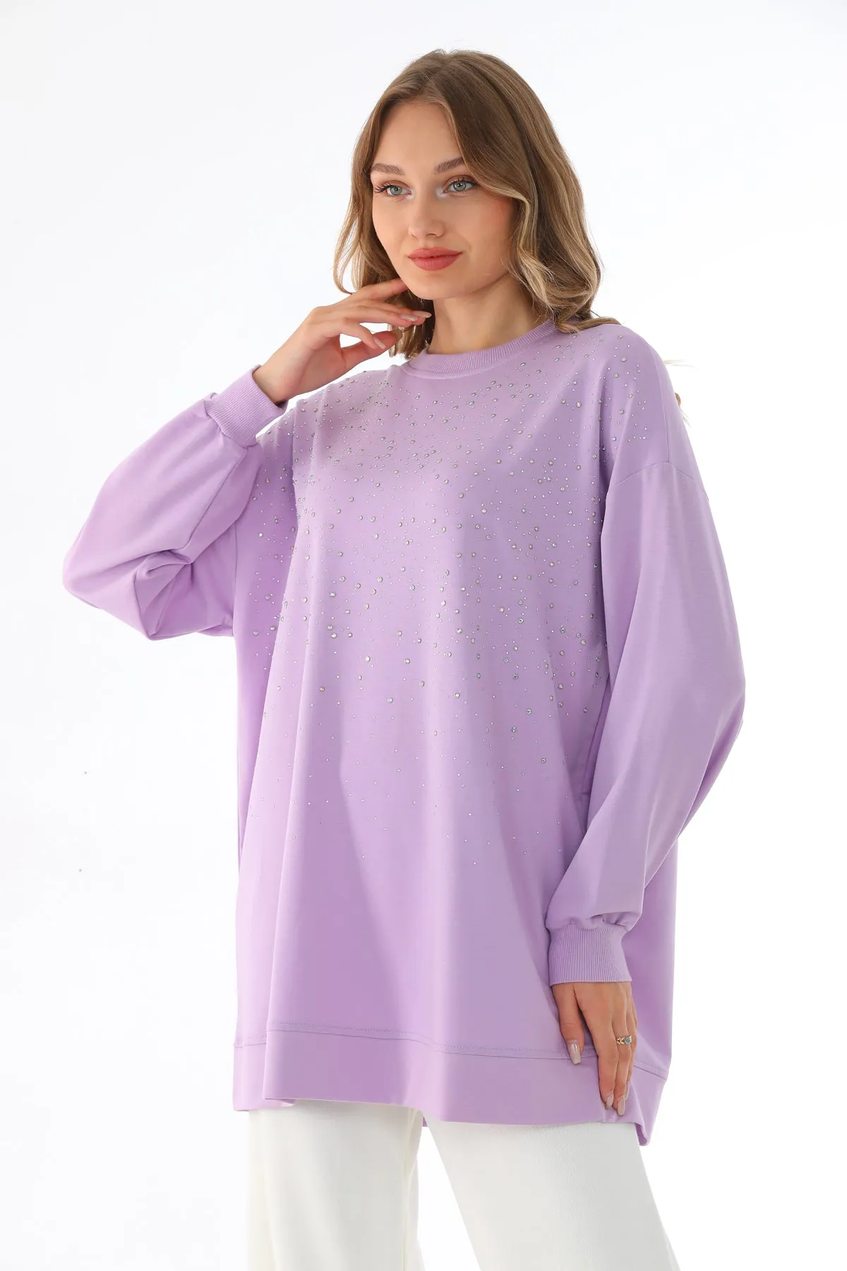 IKL Shiny Beaded Tunic Lavender