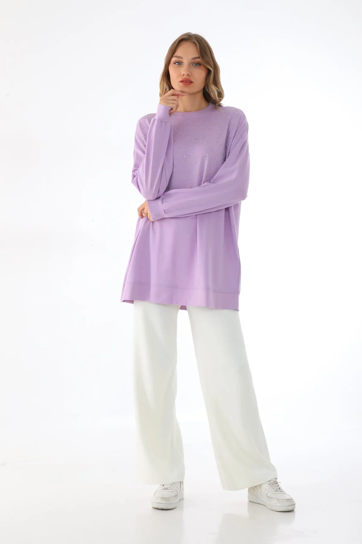 IKL Shiny Beaded Tunic Lavender