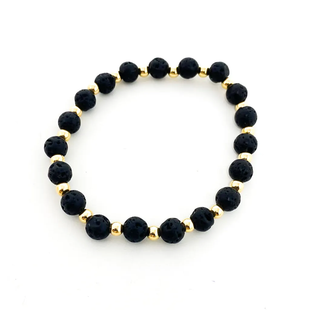 Isabelle Gold Accented Single Pattern Lava Stone Bracelet | 6MM