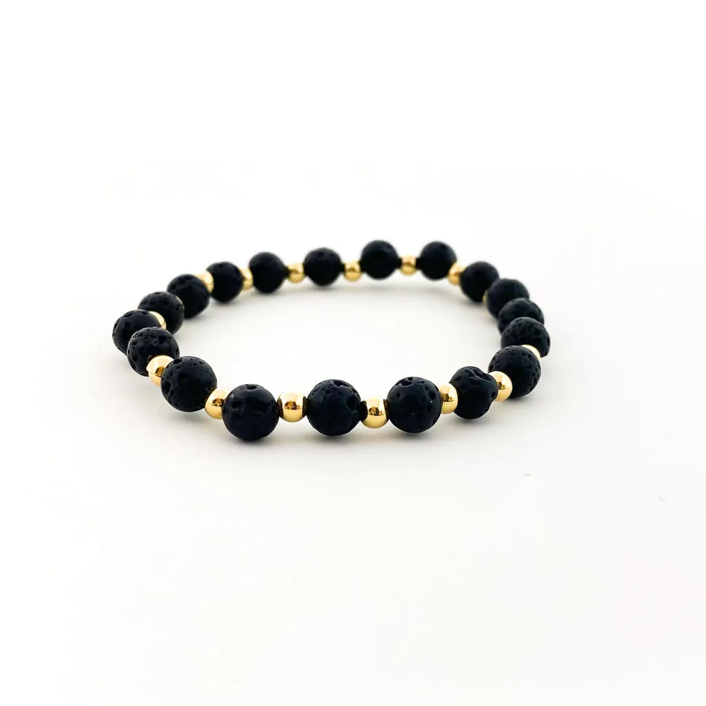 Isabelle Gold Accented Single Pattern Lava Stone Bracelet | 6MM