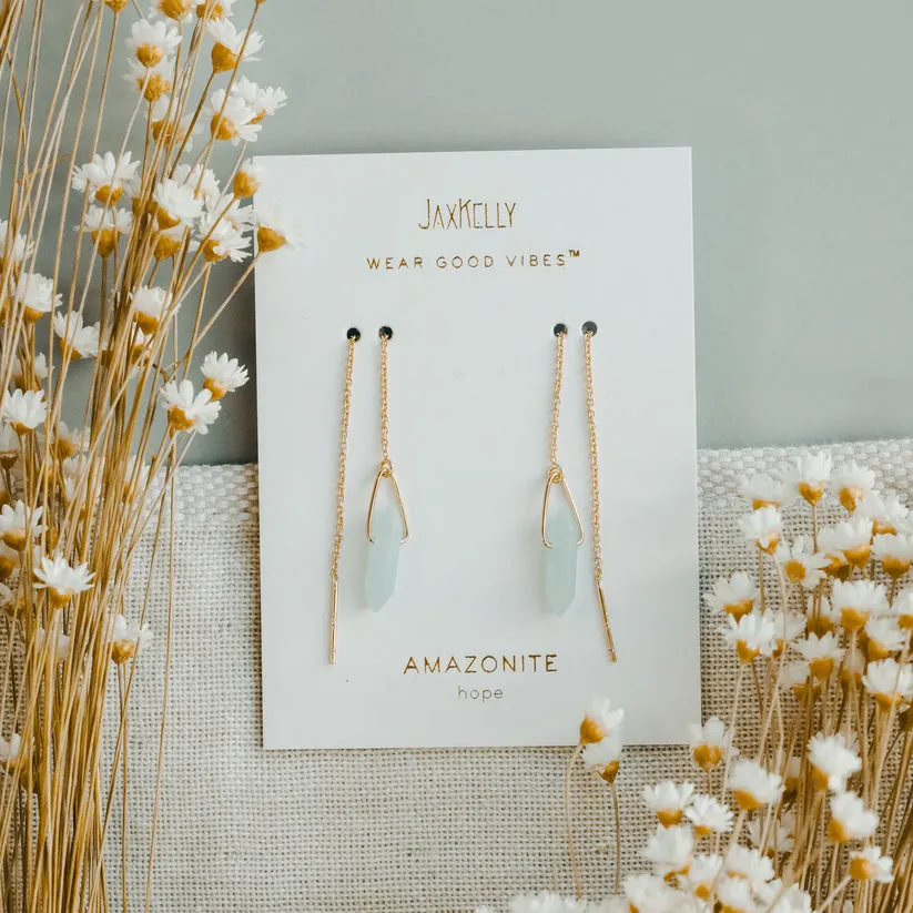 JAXKELLY Threader - Amazonite Gemstone - Gold Earrings