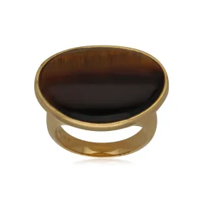 Kosmos Tigerauge Cocktail Ring in Vergoldetem Sterling Silber