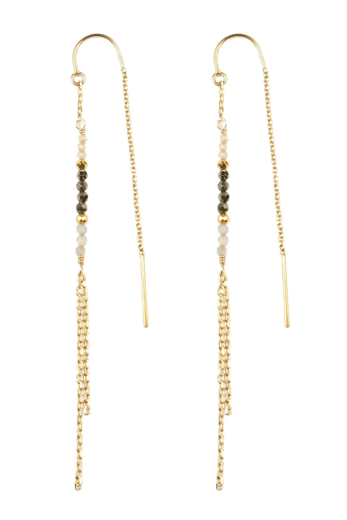 Labradorite Zircon Pyrite Threader Earrings