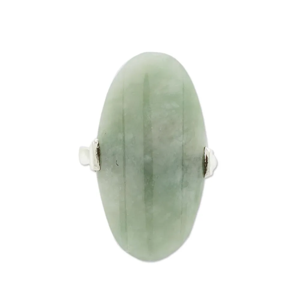 Maya Virtue in Light Green Light Green Jade and Silver Cocktail Ring from Guatemala
