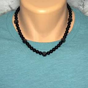 Mens Black Onyx Round and Faceted Beaded Necklace