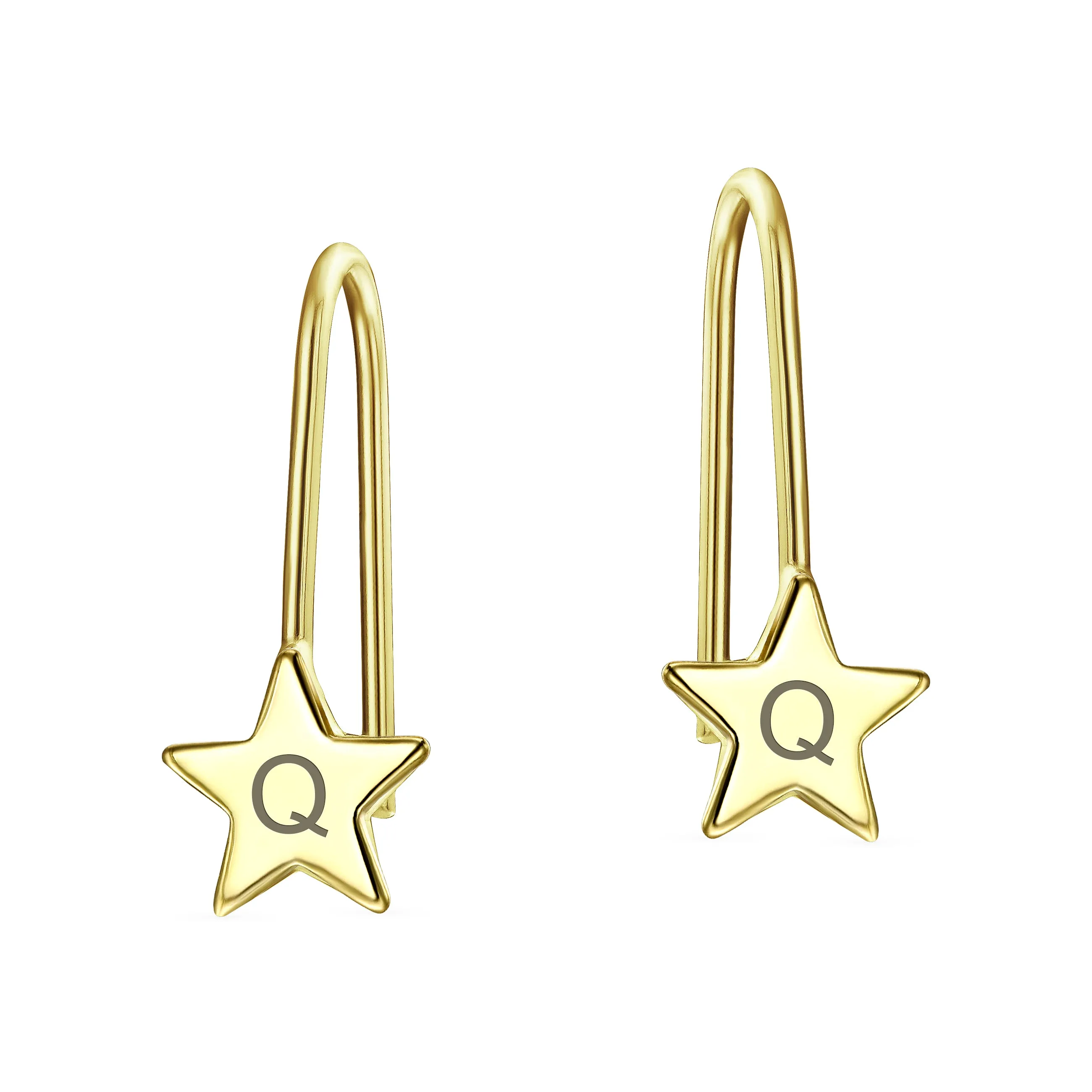 Minimalist Alphabet Dangle Earrings in 14K Yellow Gold - Celestial Patriotic Style