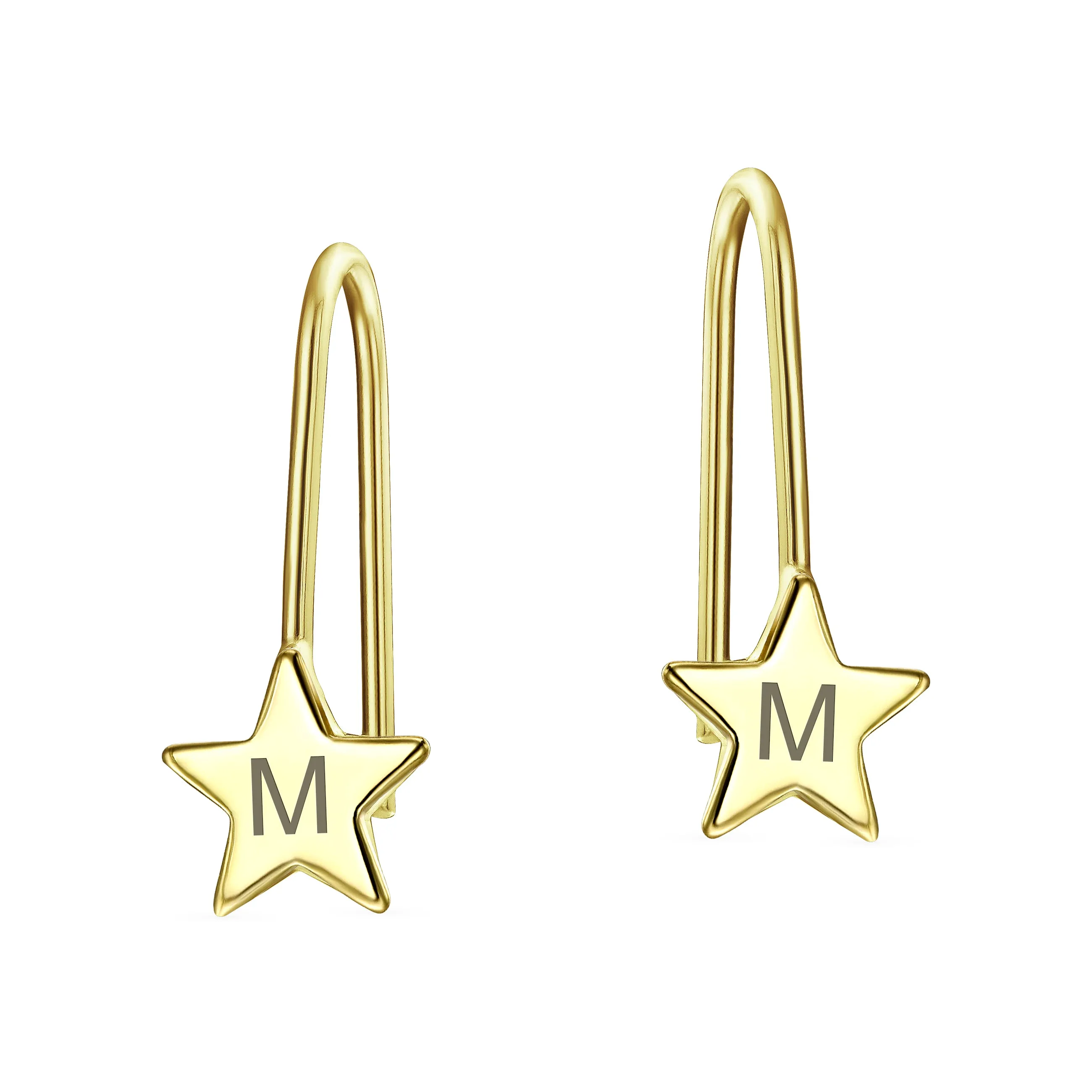 Minimalist Alphabet Dangle Earrings in 14K Yellow Gold - Celestial Patriotic Style