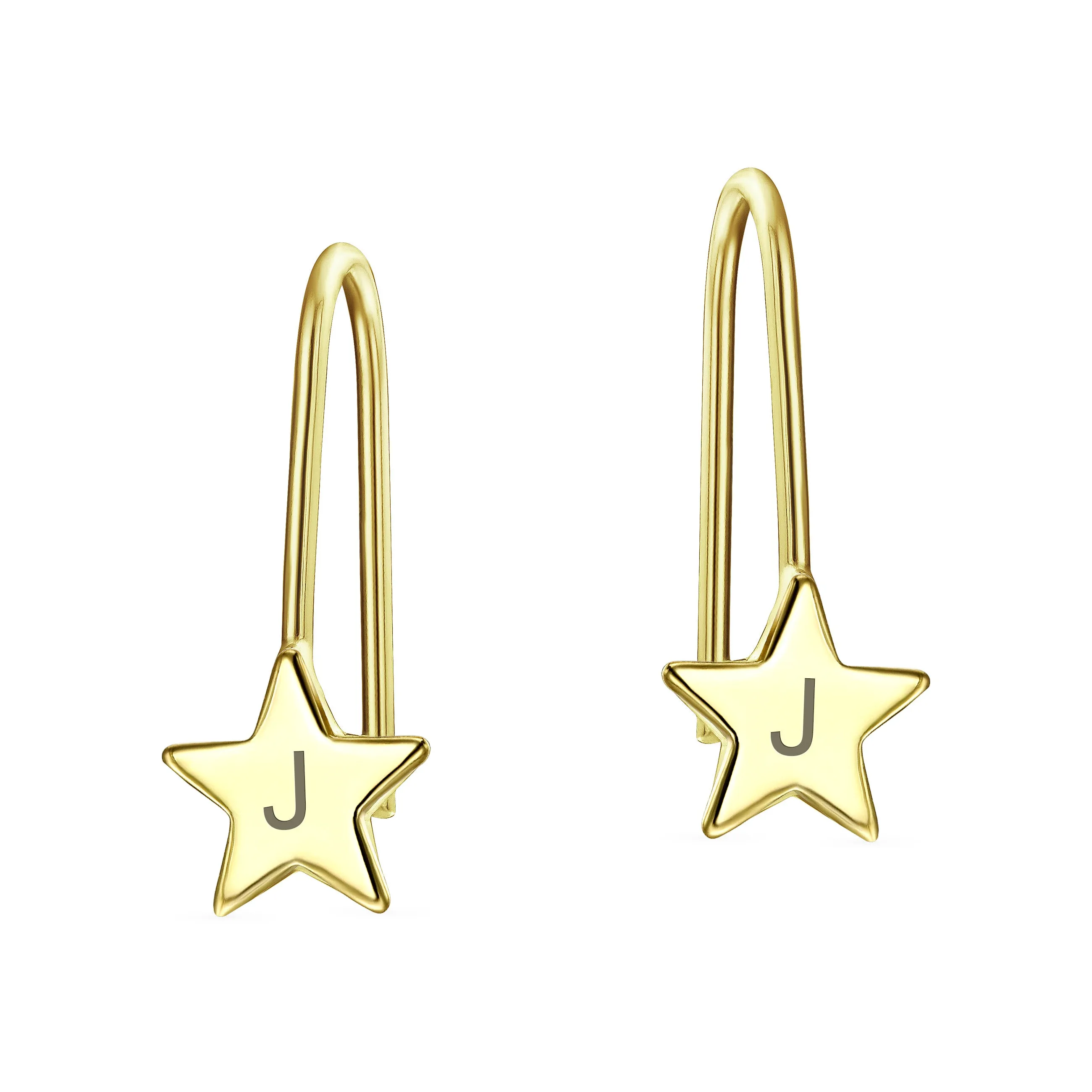 Minimalist Alphabet Dangle Earrings in 14K Yellow Gold - Celestial Patriotic Style
