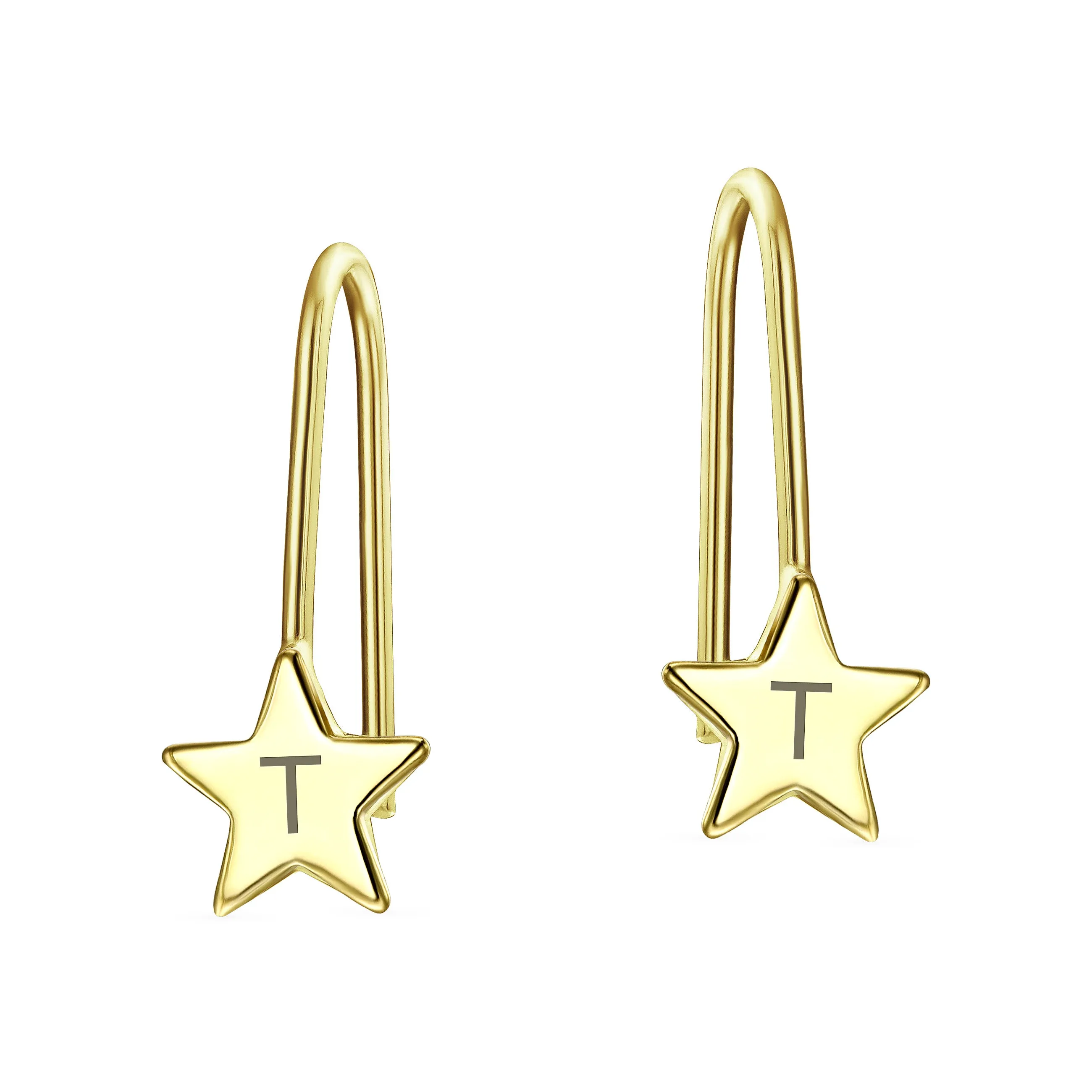 Minimalist Alphabet Dangle Earrings in 14K Yellow Gold - Celestial Patriotic Style