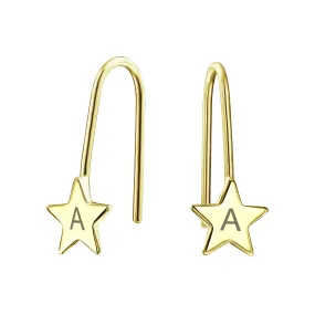 Minimalist Alphabet Dangle Earrings in 14K Yellow Gold - Celestial Patriotic Style