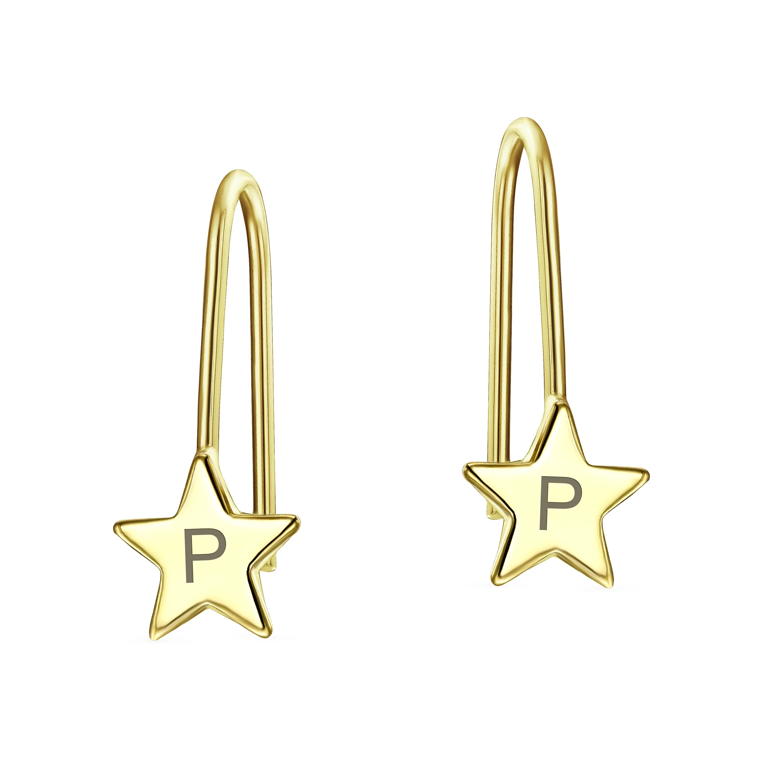 Minimalist Alphabet Dangle Earrings in 14K Yellow Gold - Celestial Patriotic Style