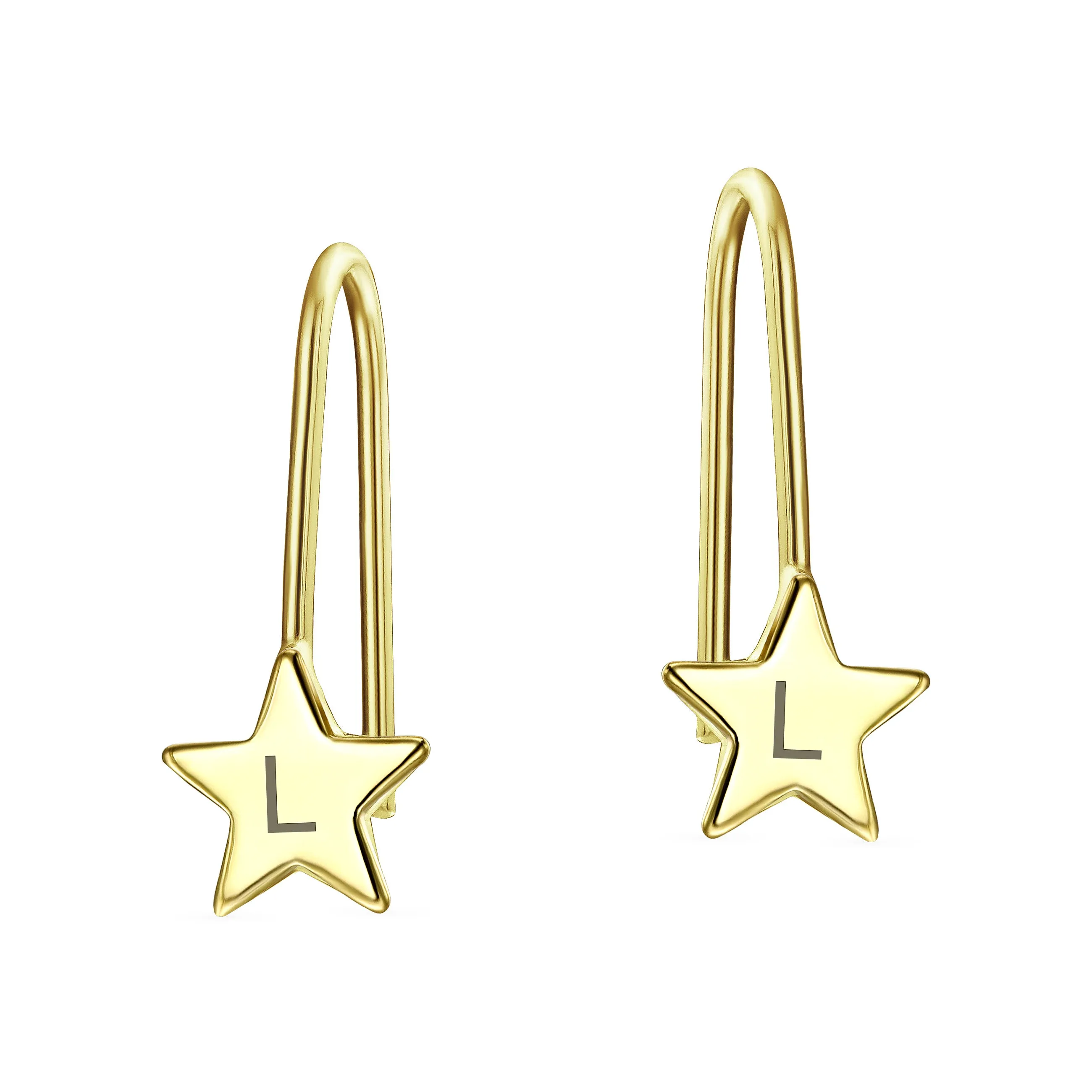 Minimalist Alphabet Dangle Earrings in 14K Yellow Gold - Celestial Patriotic Style