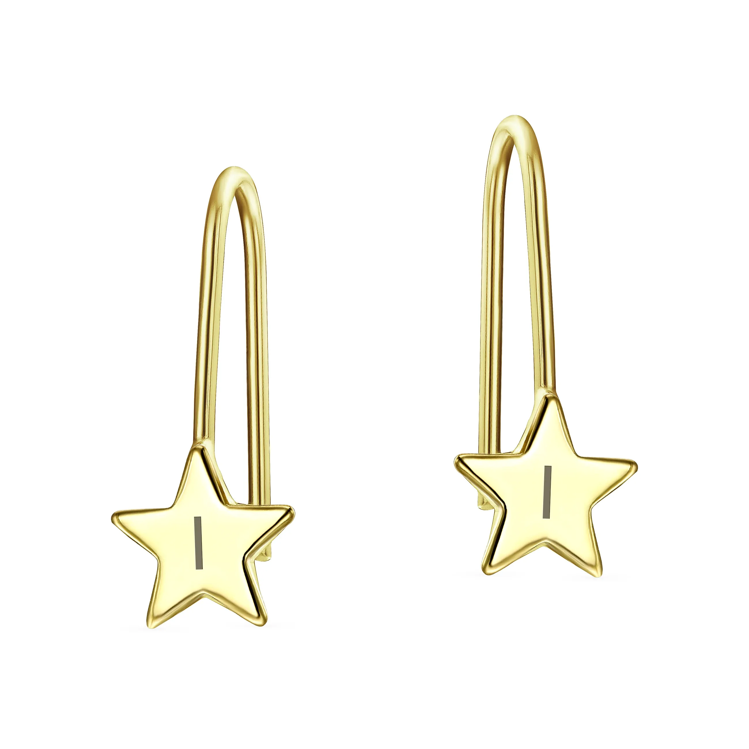 Minimalist Alphabet Dangle Earrings in 14K Yellow Gold - Celestial Patriotic Style