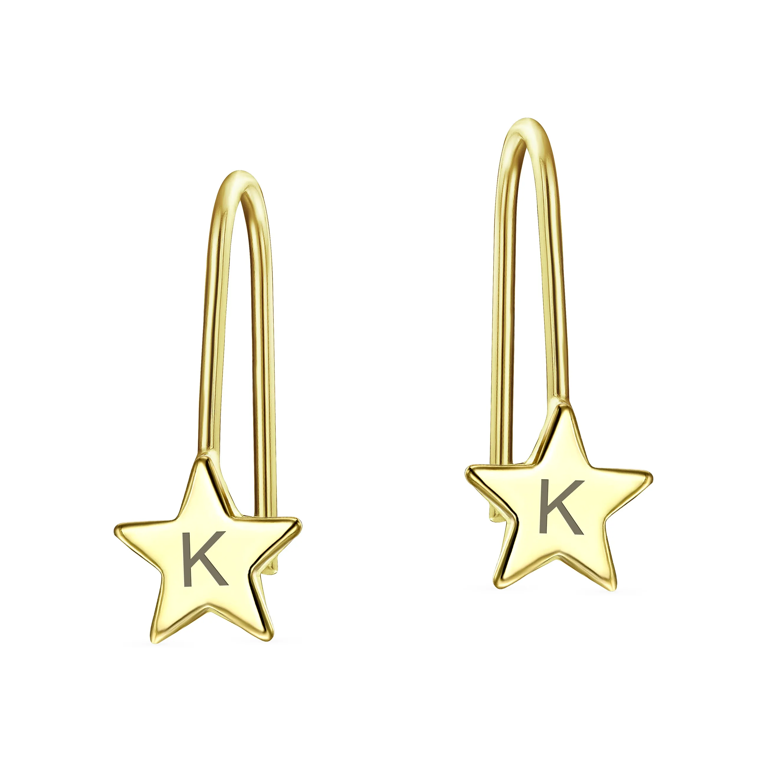 Minimalist Alphabet Dangle Earrings in 14K Yellow Gold - Celestial Patriotic Style