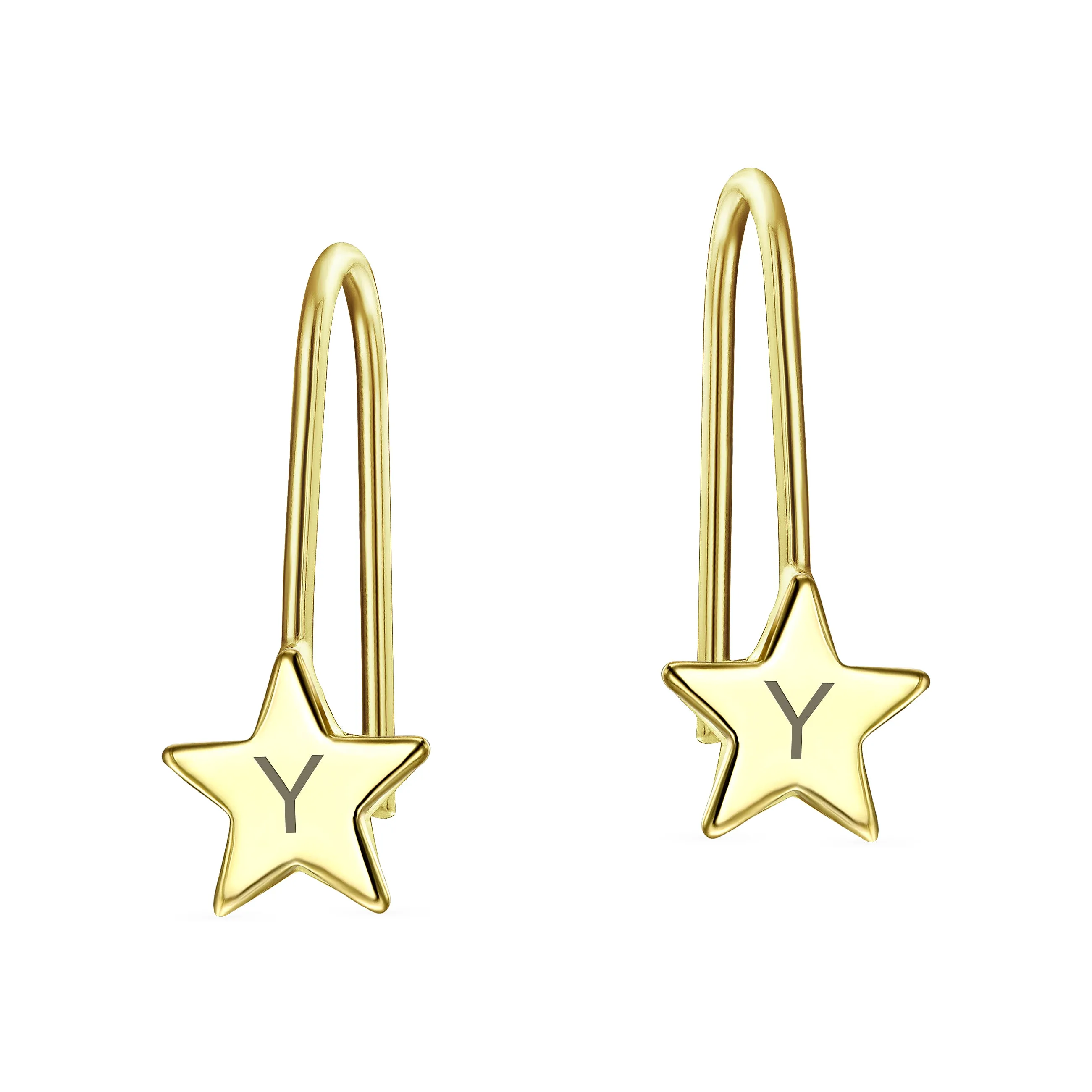 Minimalist Alphabet Dangle Earrings in 14K Yellow Gold - Celestial Patriotic Style